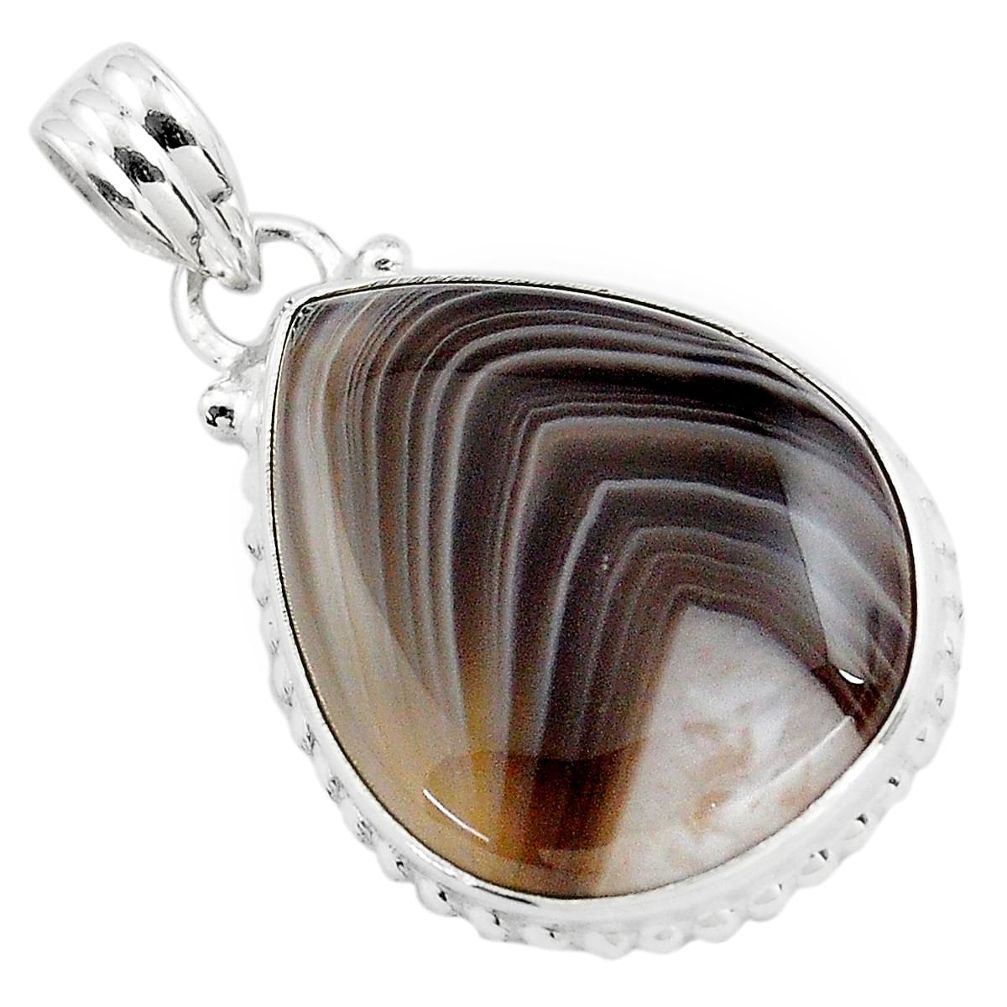 16.73cts natural black botswana agate 925 sterling silver pendant jewelry p85048