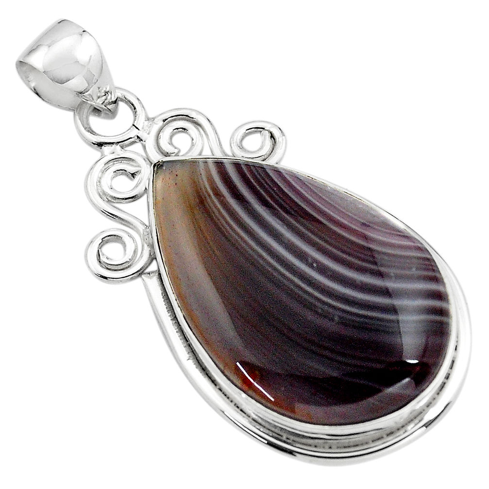 22.02cts natural black botswana agate 925 sterling silver pendant jewelry p85066
