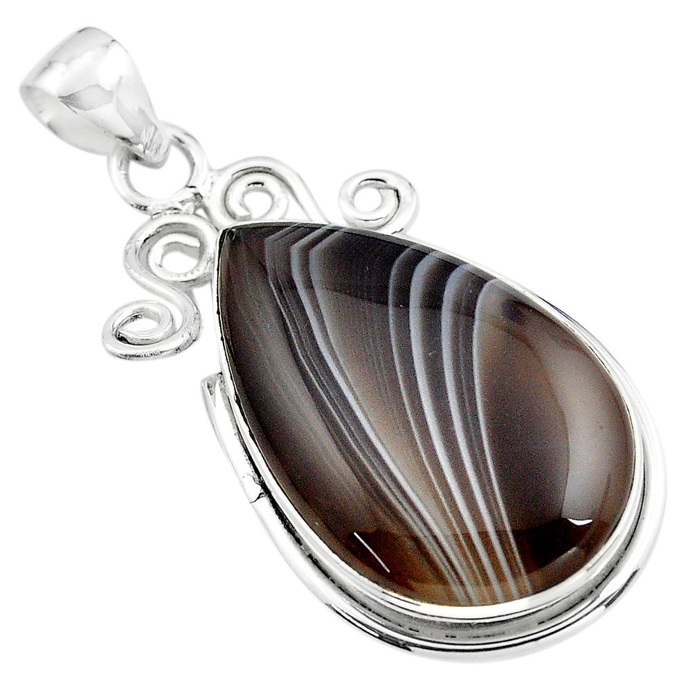24.46cts natural black botswana agate 925 sterling silver pendant jewelry p85071