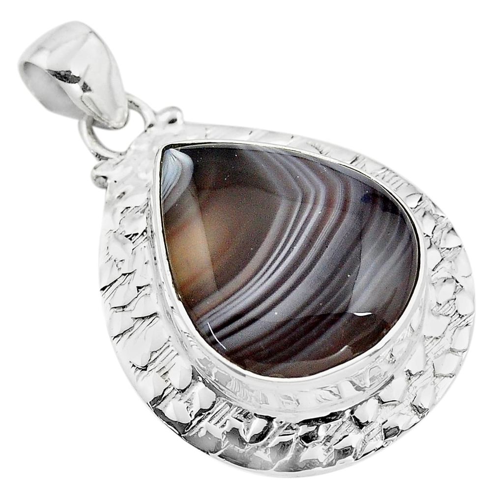 22.22cts natural black botswana agate 925 sterling silver pendant jewelry p85079