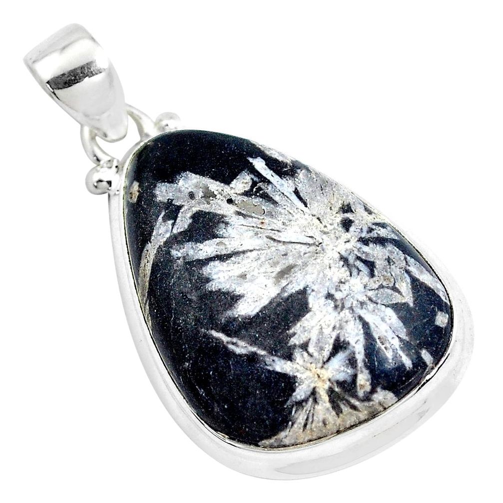 17.95cts natural black chrysanthemum 925 sterling silver pendant jewelry p40561