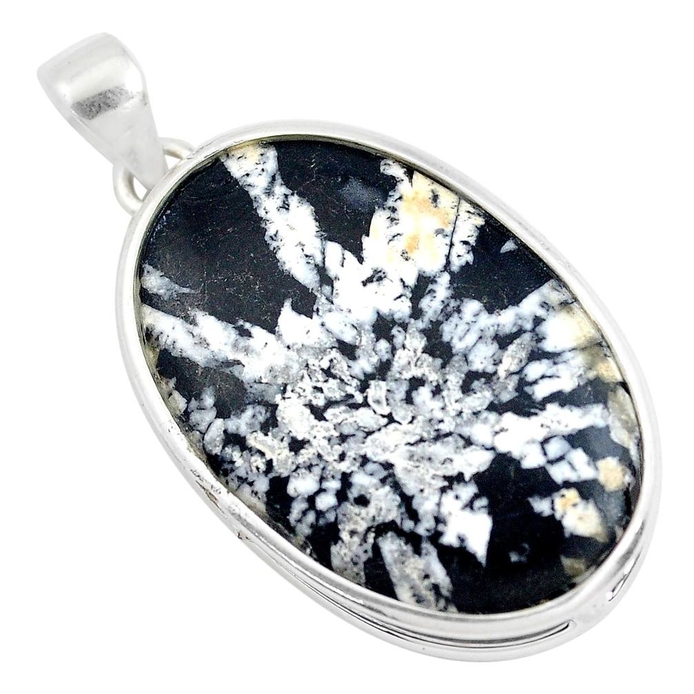 20.46cts natural black chrysanthemum 925 sterling silver pendant jewelry p40569