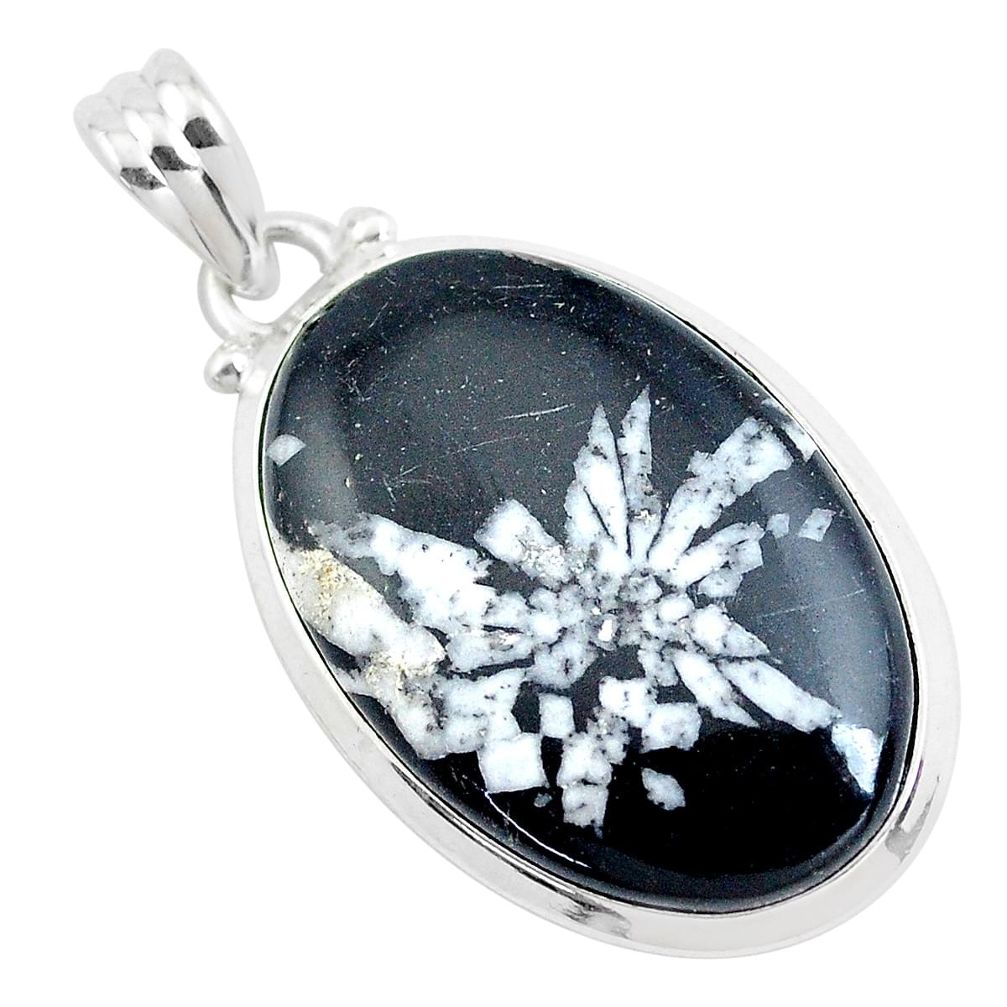 16.28cts natural black chrysanthemum 925 sterling silver pendant jewelry p40572