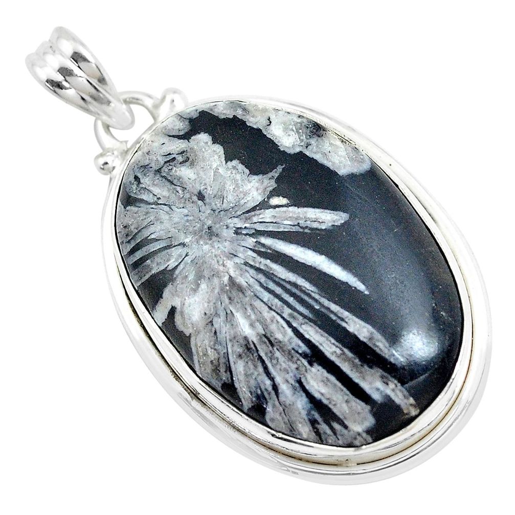 26.70cts natural black chrysanthemum 925 sterling silver pendant jewelry p40573