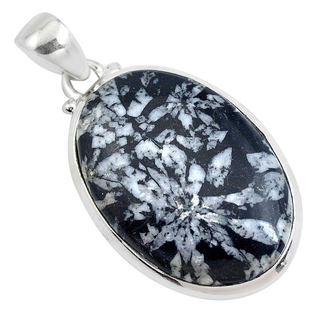 19.99cts natural black chrysanthemum 925 sterling silver pendant jewelry p40575