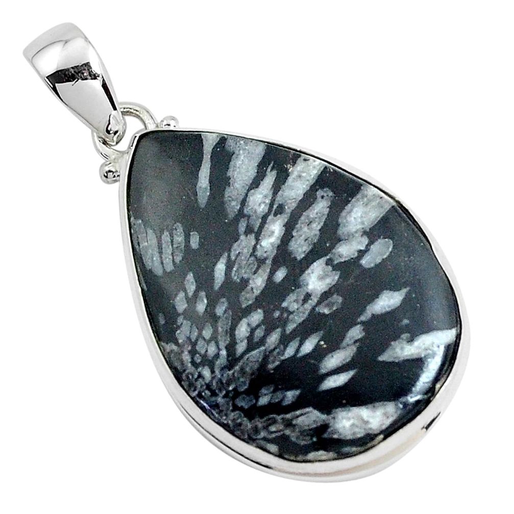 20.51cts natural black chrysanthemum 925 sterling silver pendant jewelry p43981