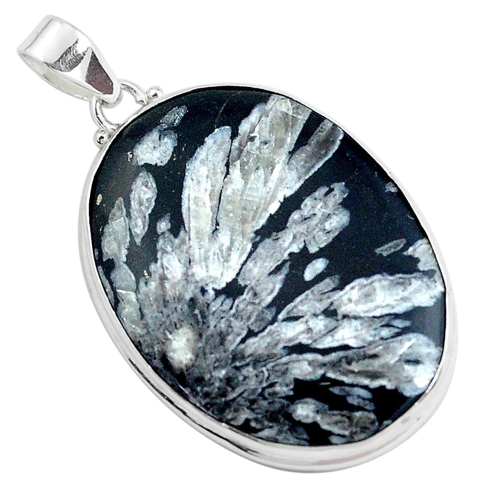34.94cts natural black chrysanthemum 925 sterling silver pendant jewelry p43995