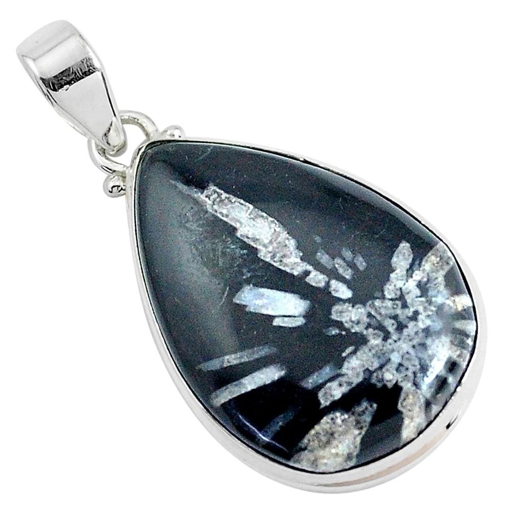 23.46cts natural black chrysanthemum 925 sterling silver pendant jewelry p43998