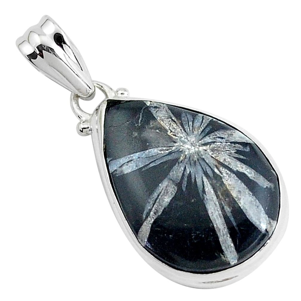 14.72cts natural black chrysanthemum 925 sterling silver pendant jewelry p44006