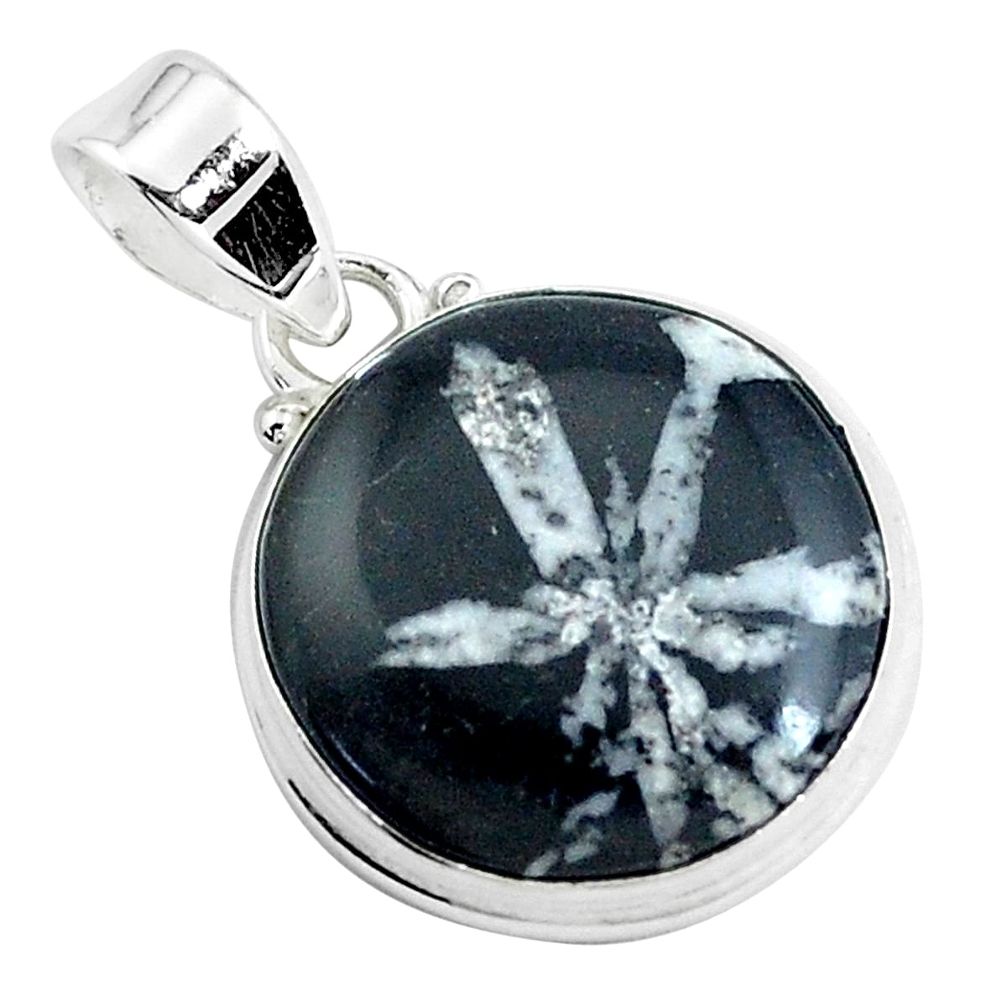 13.70cts natural black chrysanthemum 925 sterling silver pendant jewelry p44016