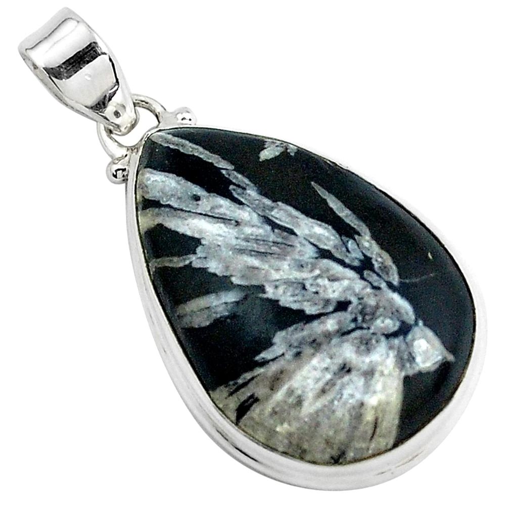 21.48cts natural black chrysanthemum 925 sterling silver pendant jewelry p44017