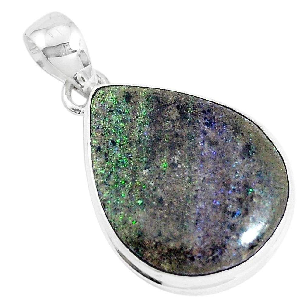 11.17cts natural black honduran matrix opal 925 sterling silver pendant p46649