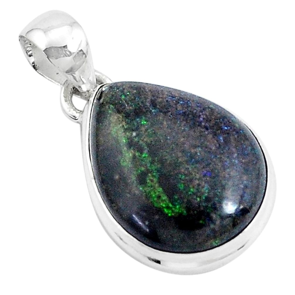 12.22cts natural black honduran matrix opal 925 sterling silver pendant p46682