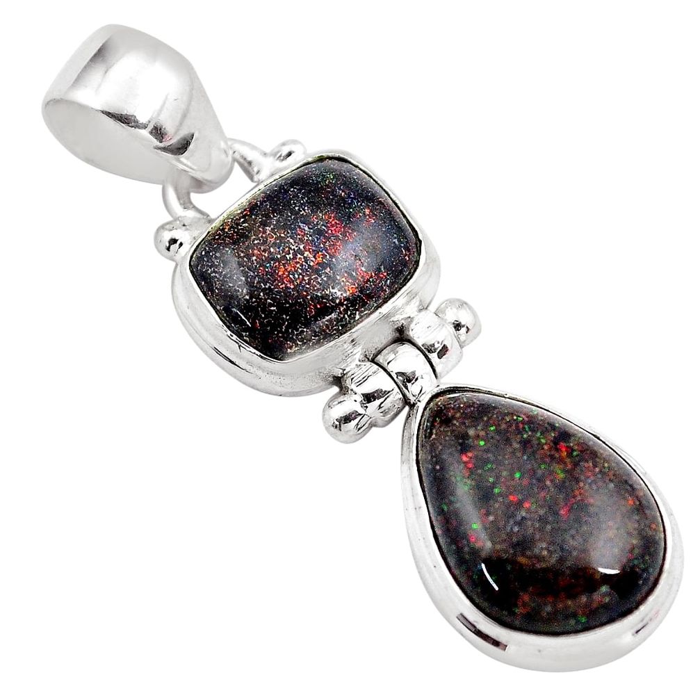 10.32cts natural black honduran matrix opal 925 sterling silver pendant p86801