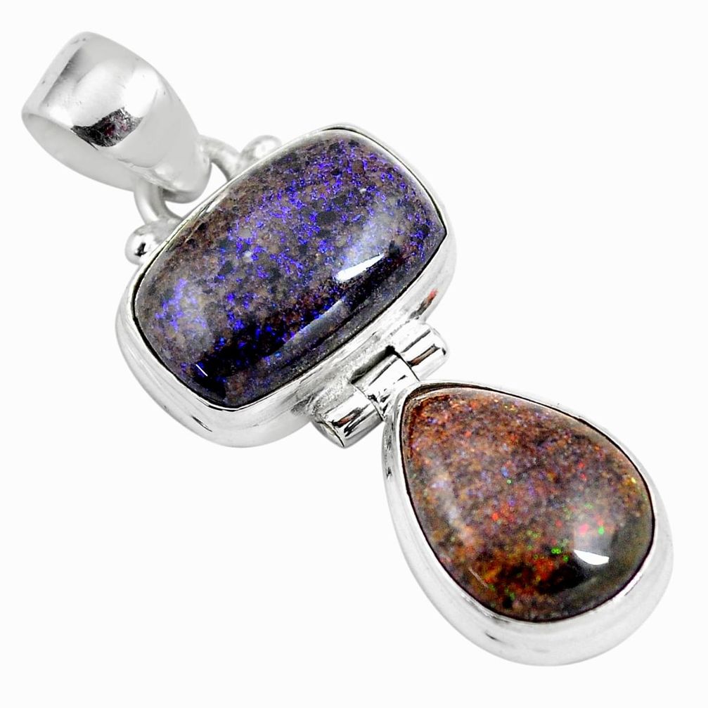 10.76cts natural black honduran matrix opal 925 sterling silver pendant p86809