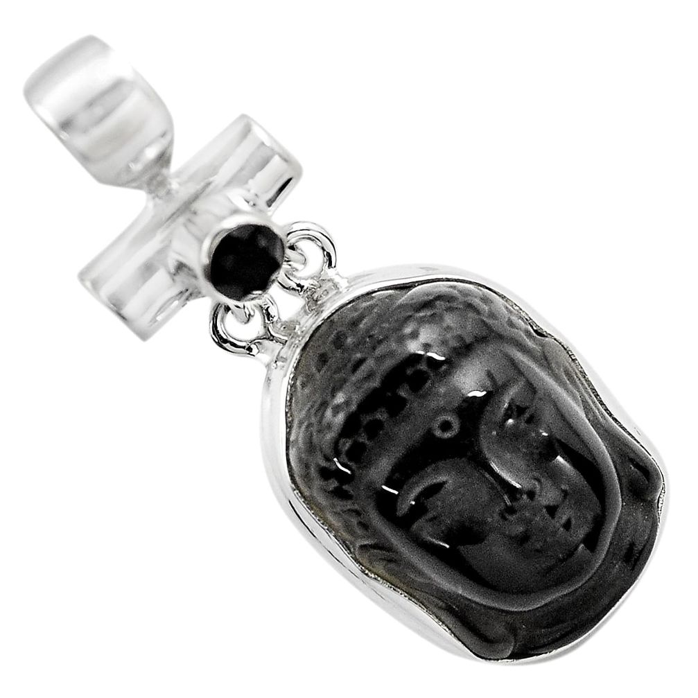 18.15cts natural black onyx 925 sterling silver buddha charm pendant p84481