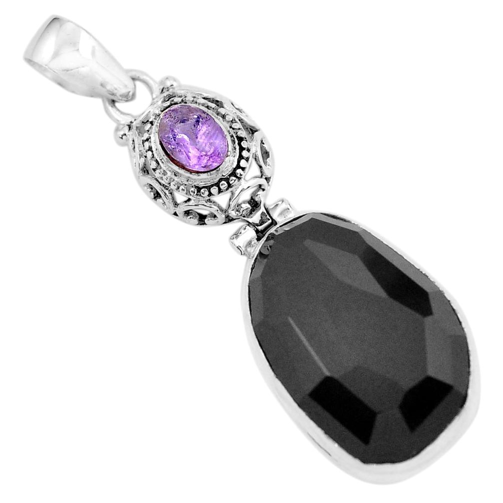 22.59cts natural black onyx amethyst 925 sterling silver pendant jewelry p59371