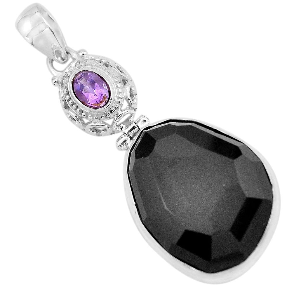 30.40cts natural black onyx amethyst 925 sterling silver pendant jewelry p59374