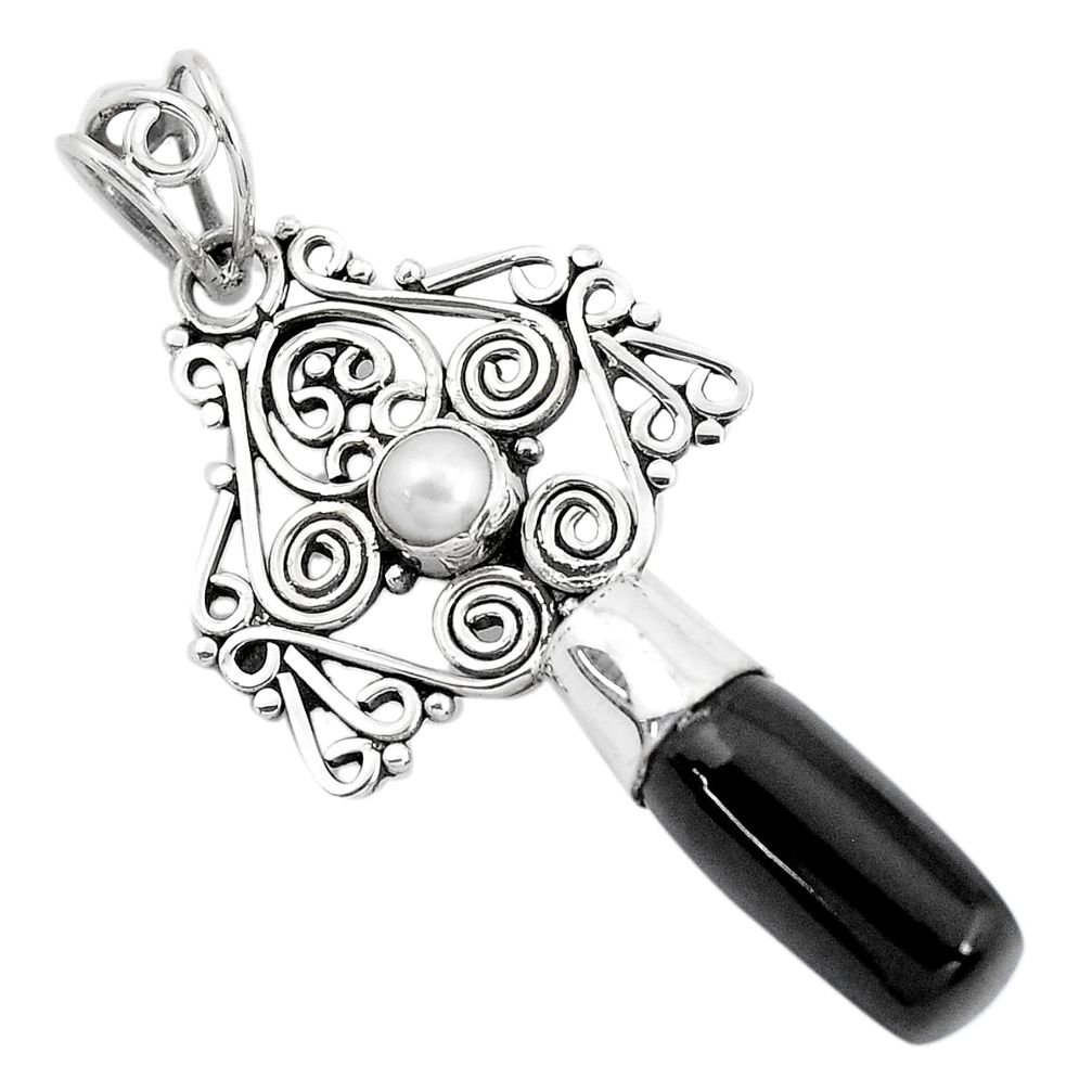 9.67cts natural black onyx pearl 925 sterling silver pendant jewelry p40385