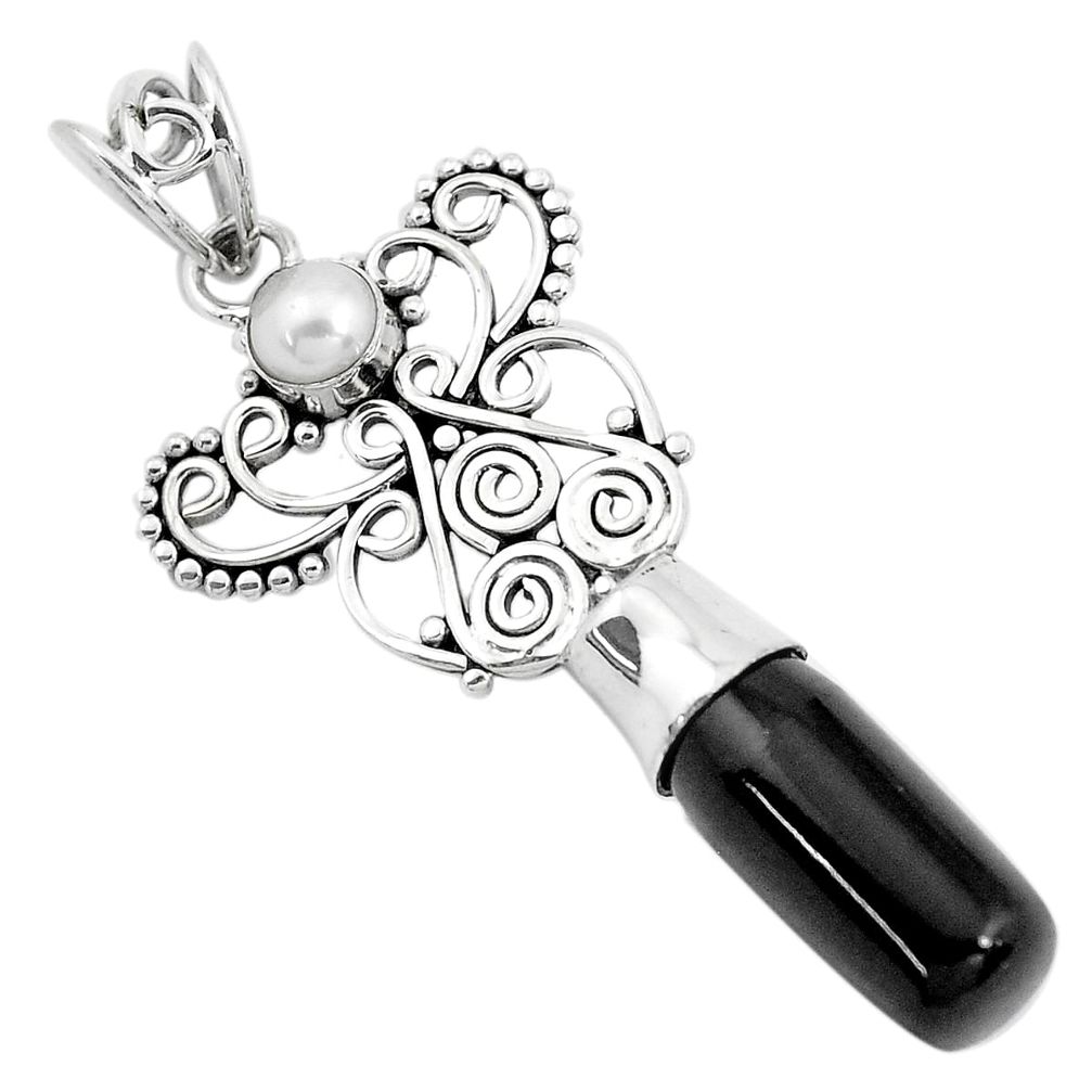 8.31cts natural black onyx pearl 925 sterling silver pendant jewelry p40400