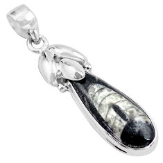 14.45cts natural black orthoceras 925 sterling silver pendant jewelry p86502
