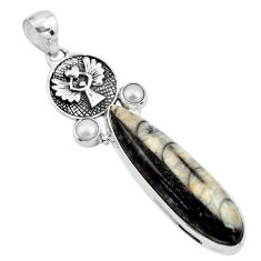 25.66cts natural black orthoceras pearl 925 sterling silver pendant p86719
