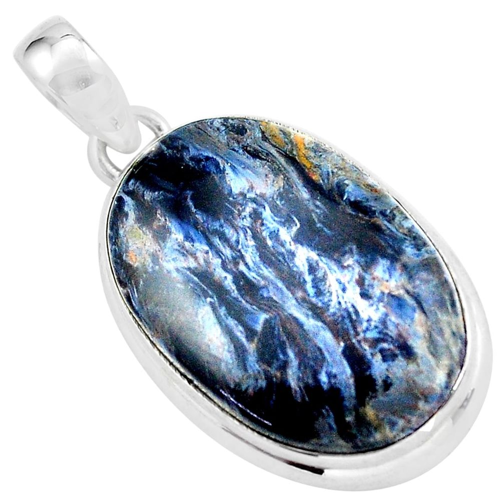 24.38cts natural black pietersite (african) 925 sterling silver pendant p59803