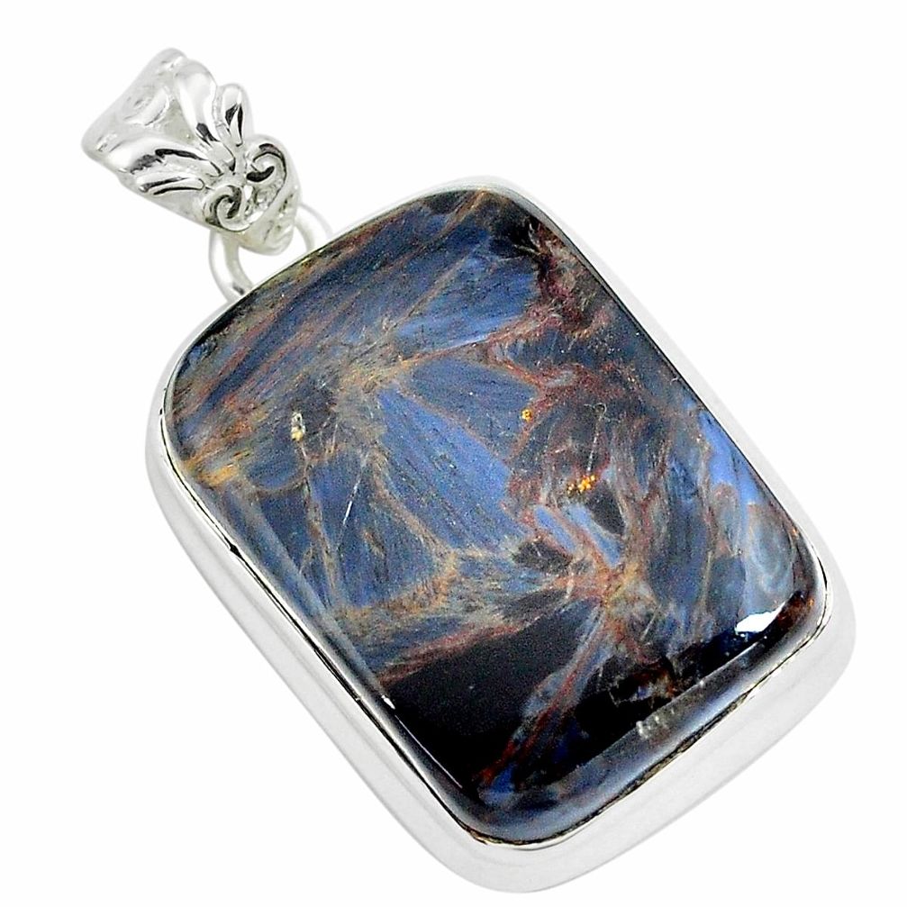27.69cts natural black pietersite (african) 925 sterling silver pendant p70785