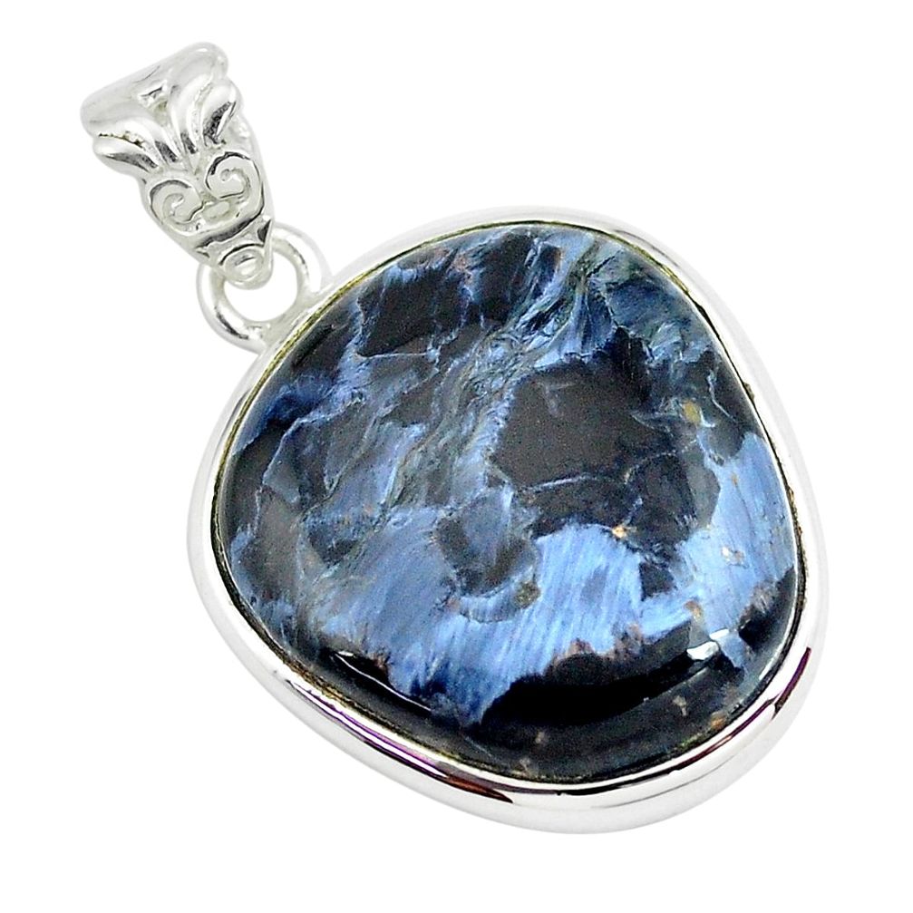 18.68cts natural black pietersite (african) 925 sterling silver pendant p70793
