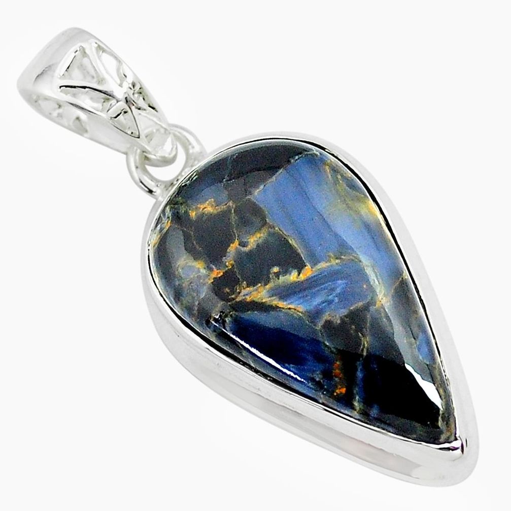 12.22cts natural black pietersite (african) 925 sterling silver pendant p70795