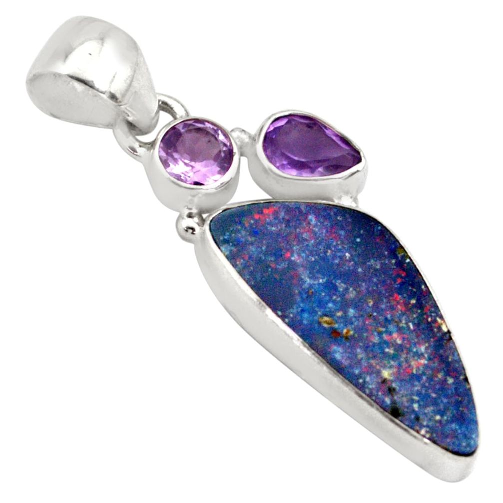 8.44cts natural black pietersite (african) amethyst 925 silver pendant p79622