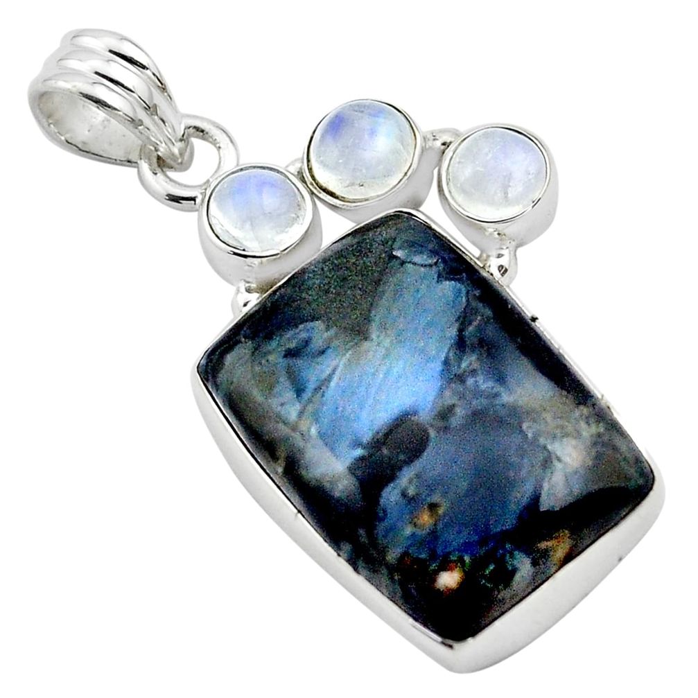 19.07cts natural black pietersite (african) moonstone 925 silver pendant p84585