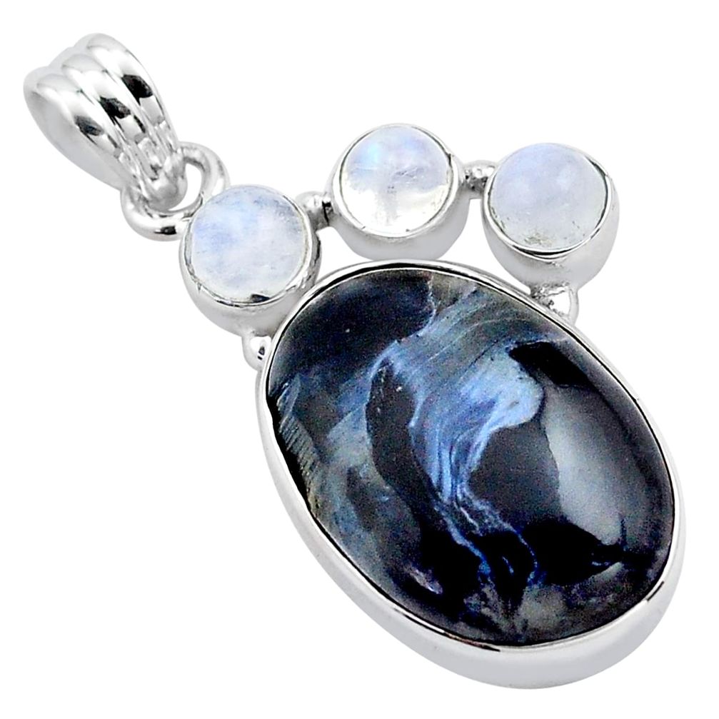 17.57cts natural black pietersite (african) moonstone 925 silver pendant p84593