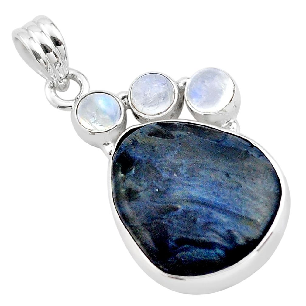 16.70cts natural black pietersite (african) moonstone 925 silver pendant p84598