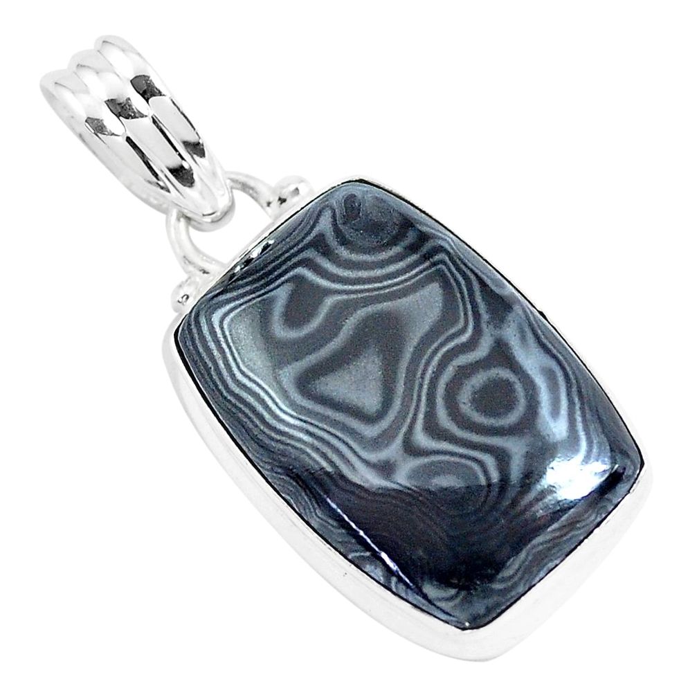 15.10cts natural black psilomelane (crown of silver) 925 silver pendant p46203