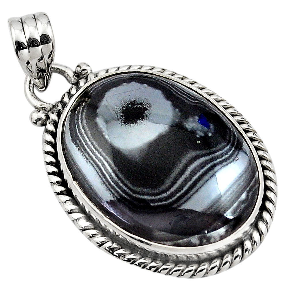 16.85cts natural black psilomelane (crown of silver) 925 silver pendant p85003