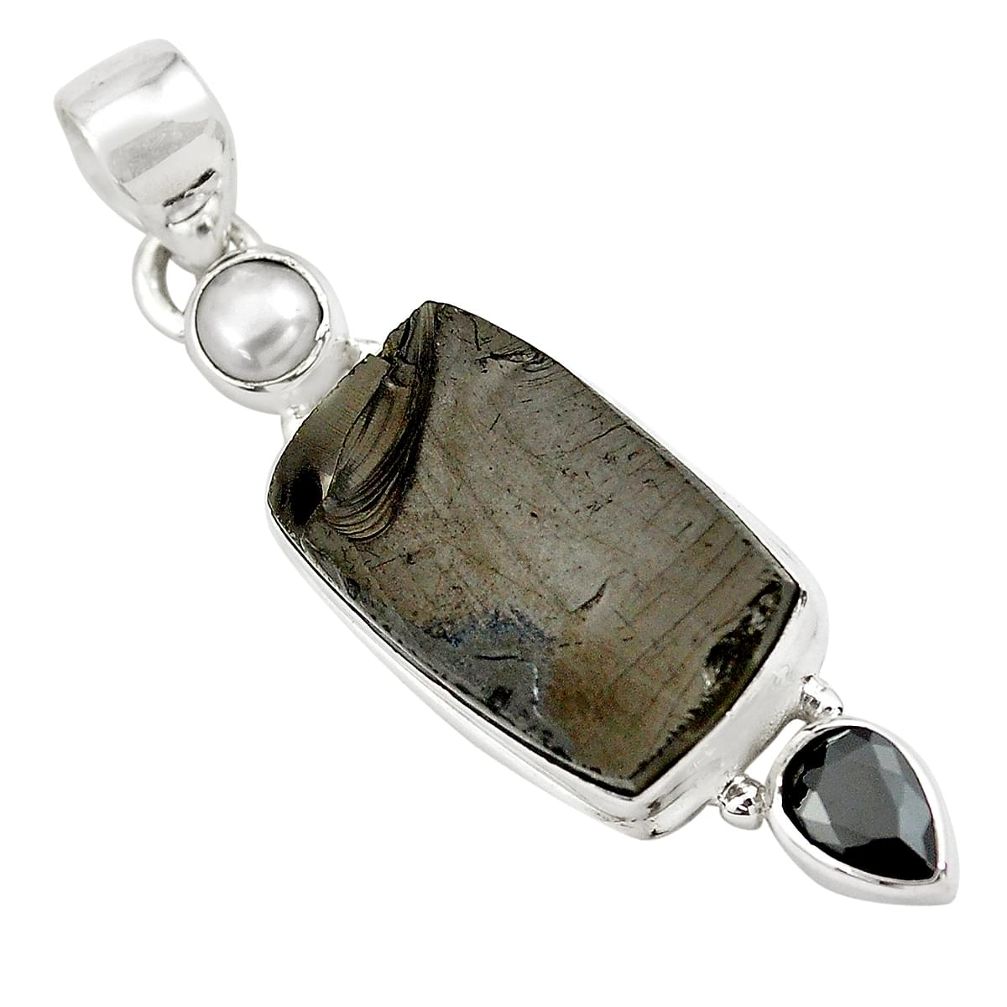 13.87cts natural black shungite onyx 925 sterling silver pendant jewelry p79564