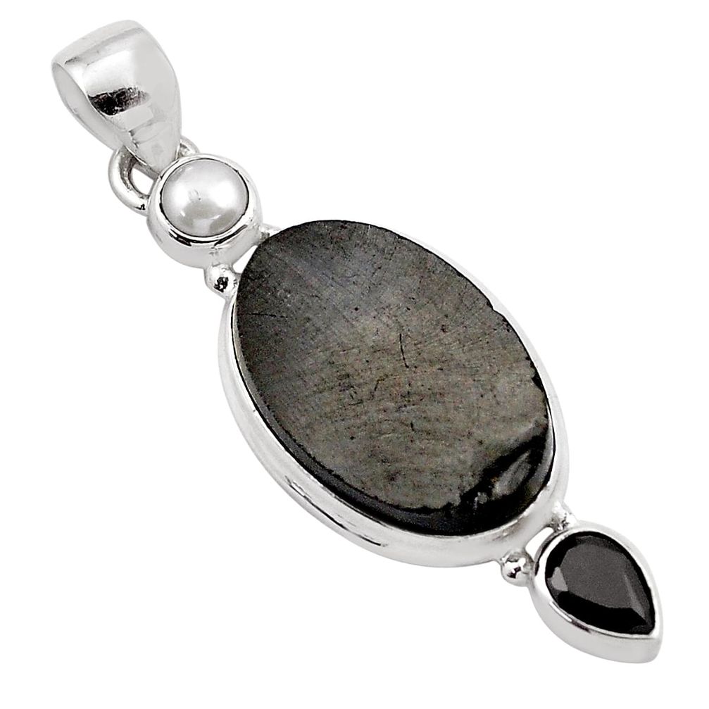 14.18cts natural black shungite onyx 925 sterling silver pendant jewelry p88651