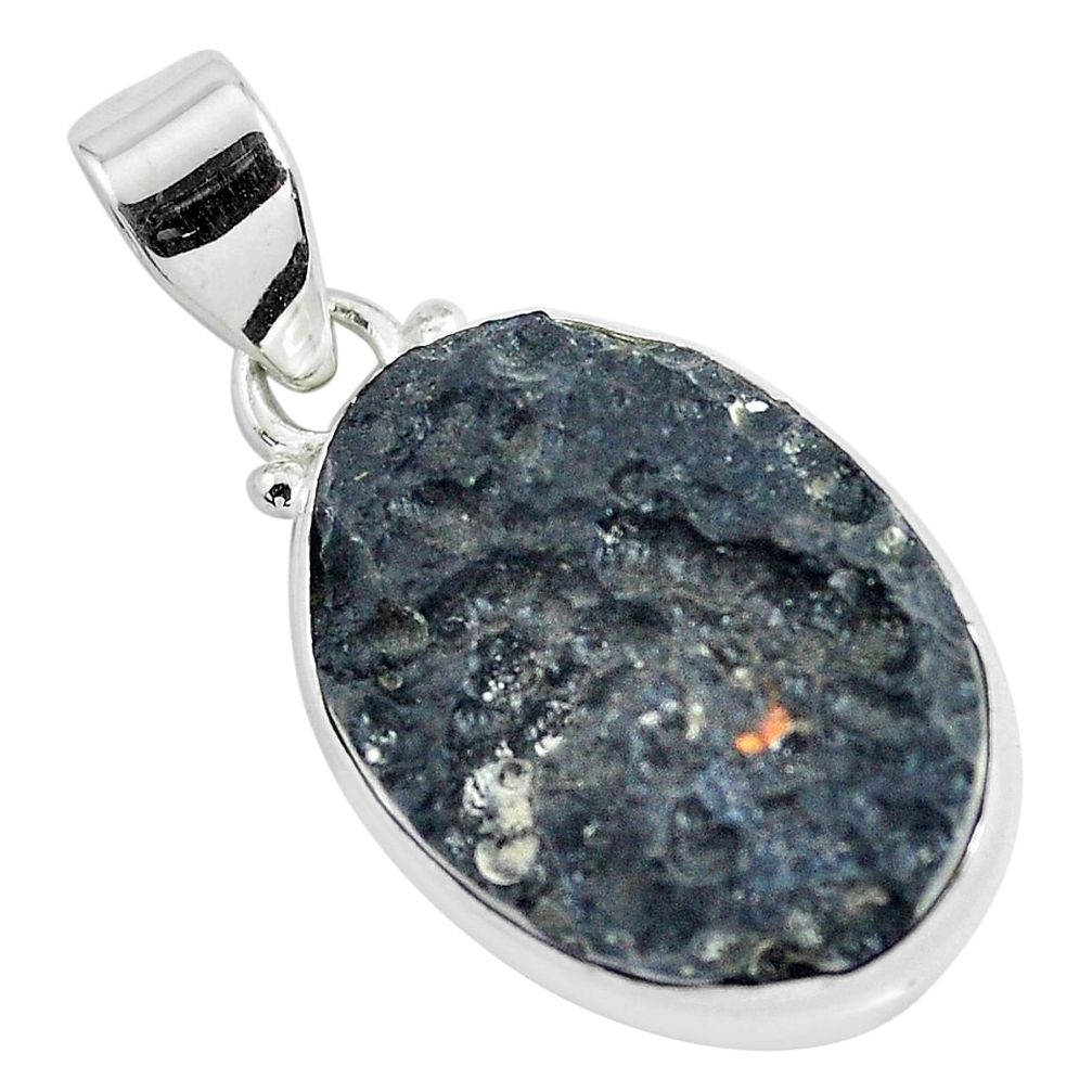 19.23cts natural black tektite 925 sterling silver pendant jewelry p46077