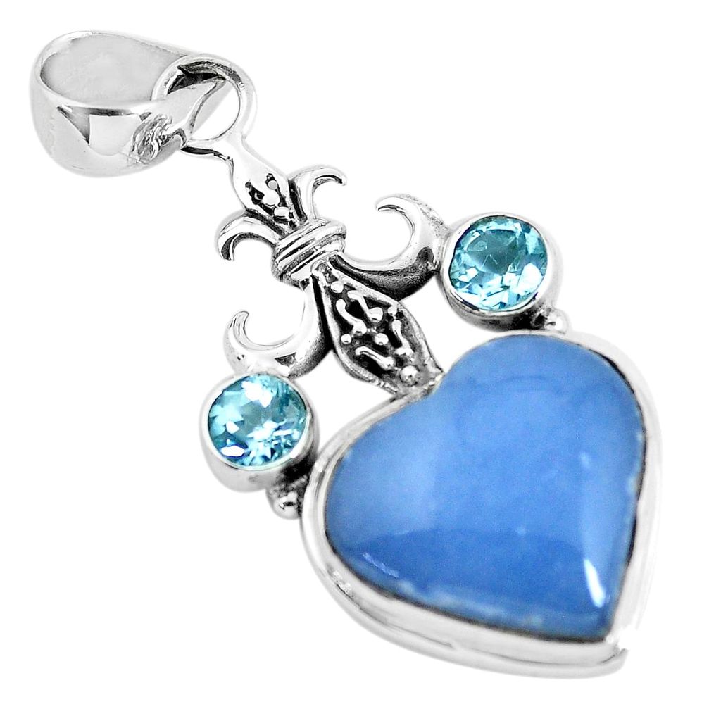 13.71cts natural blue angelite topaz 925 sterling silver heart pendant p55026