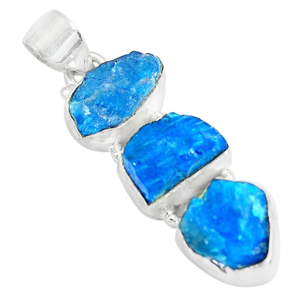 18.46cts natural blue apatite rough 925 sterling silver pendant jewelry d31261