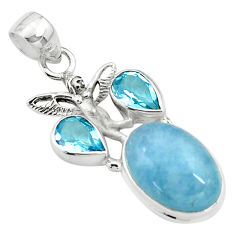 15.24cts natural blue aquamarine 925 silver angel wings fairy pendant p77850