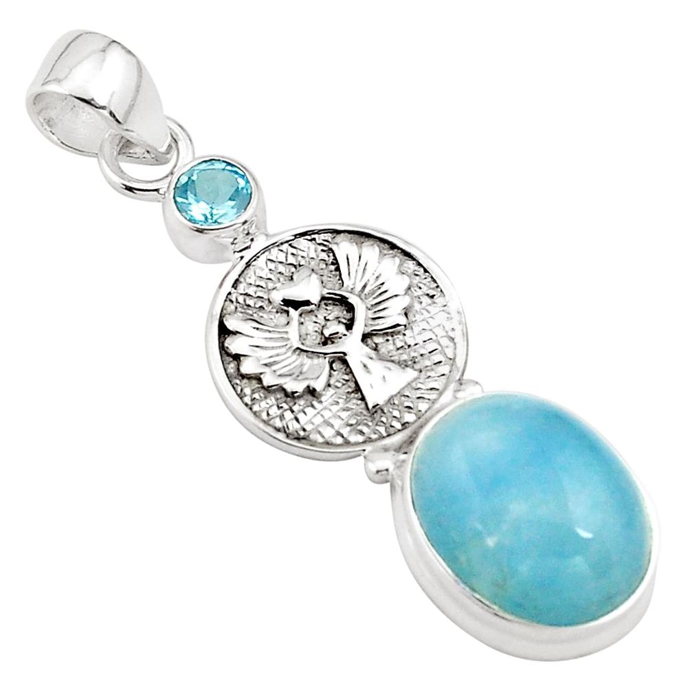 12.62cts natural blue aquamarine topaz 925 silver eagle charm pendant p77848