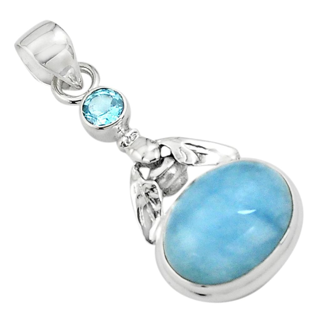 11.37cts natural blue aquamarine topaz 925 silver honey bee pendant p77842