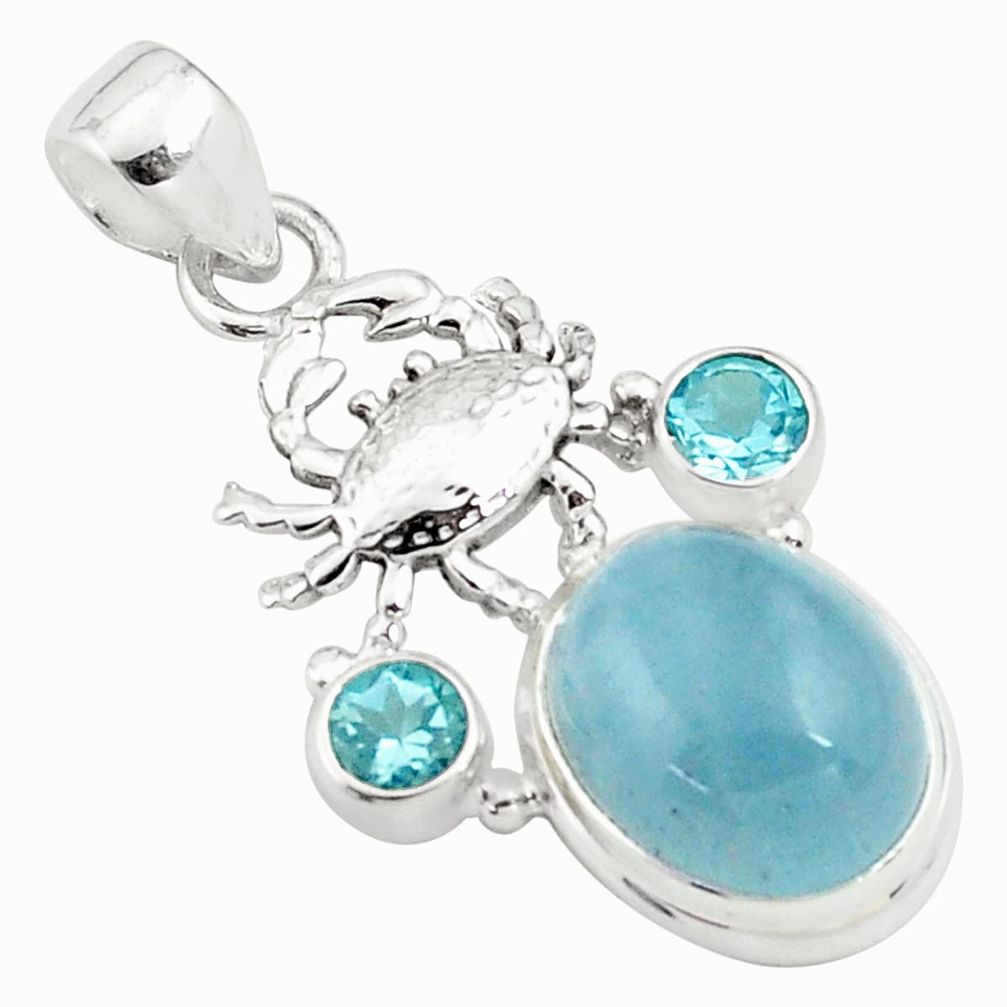 10.77cts natural blue aquamarine topaz 925 sterling silver crab pendant p77821