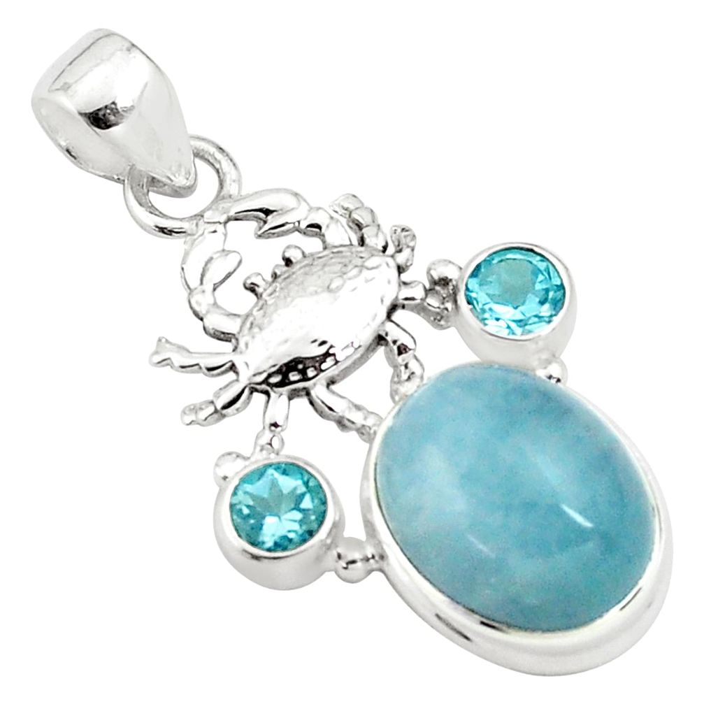 14.04cts natural blue aquamarine topaz 925 sterling silver crab pendant p78254