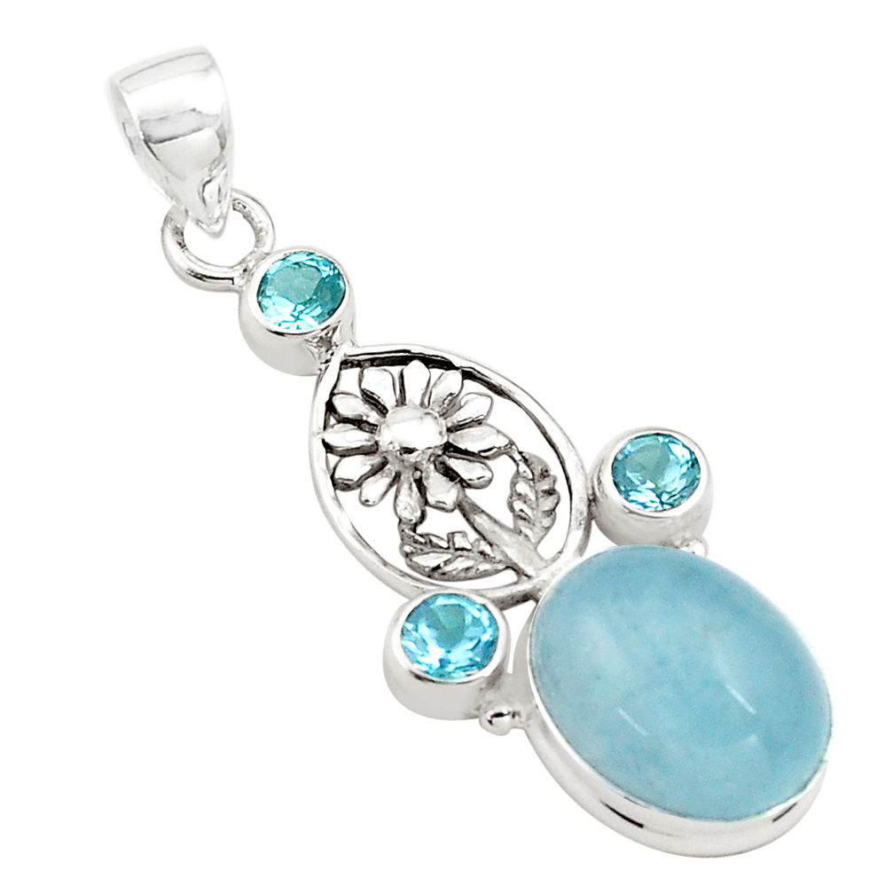 15.26cts natural blue aquamarine topaz 925 sterling silver flower pendant p77859