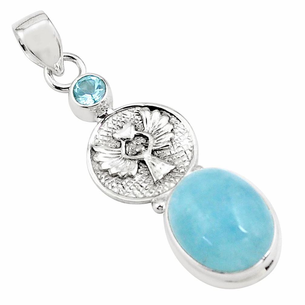 14.77cts natural blue aquamarine topaz 925 sterling silver pendant p78270