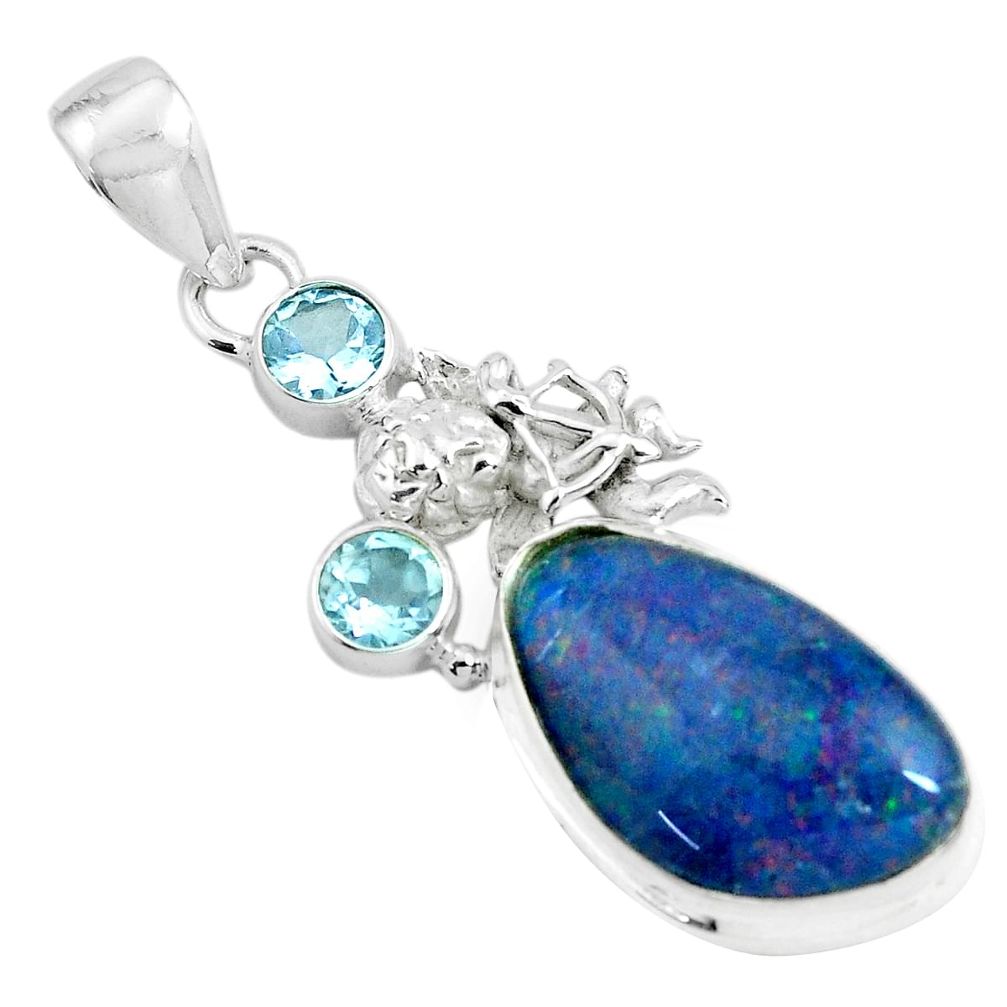 13.28cts natural blue australian opal triplet 925 silver angel pendant p69491