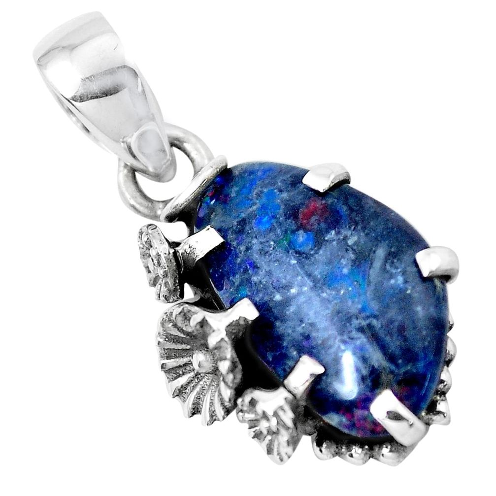 6.29cts natural blue australian opal triplet 925 silver flower pendant p41890